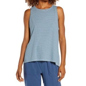 NEW Zella Aura Blue Stripe Crew Neck Cross Over Tank Top Activewear Large